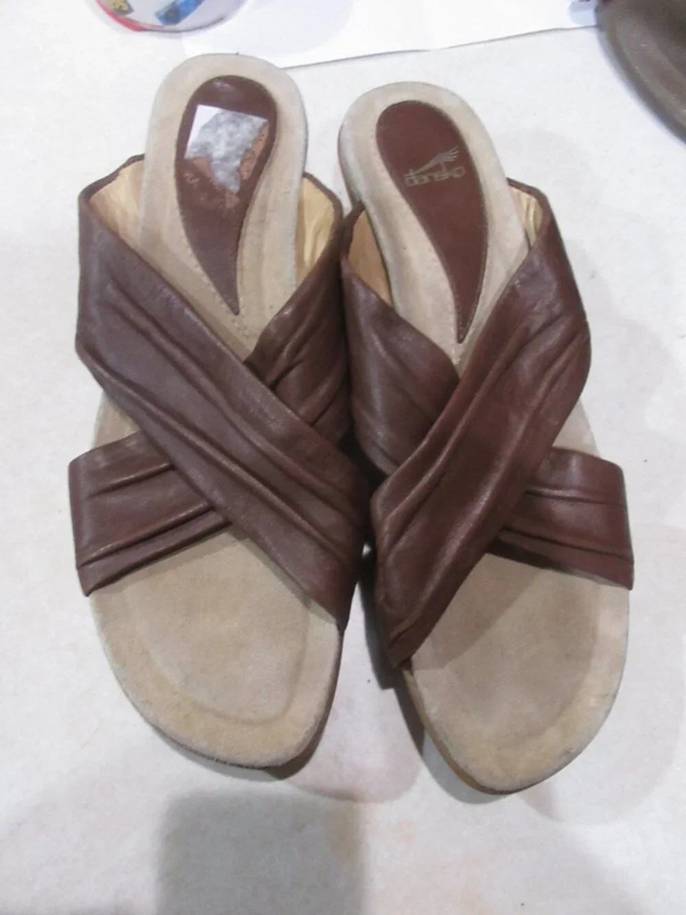 dansko slide wedge brown leather sandals open toe 38 7.5